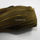 รางผ้าซิปเฉพาะรางซิป ฟันเหล็ก ขนาดเบอร์ 3 ฟันสีทองเหลือง บรรจุ 12 หลา สีกากีเข้ม