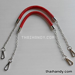 สายกระเป๋าเชือกเปียต่อโซ่ พร้อมคอหมา ขนาดยาว 60 cm  บรรจุ 1 คู่ สีแดง รูปเต็ม