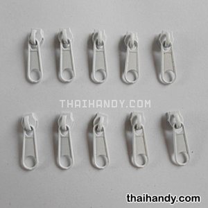 หัวซิปฟันไนลอน ป้าย ขนาดเบอร์ 3  บรรจุ 10 อัน สีขาว รูปเต็ม