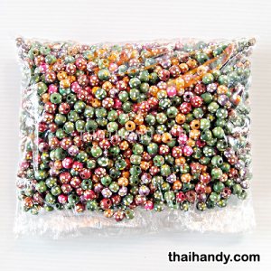 ลูกปัดไม้ ลายจุด ขนาด 6-8 mm  บรรจุ 500 กรัม สีคละสี รูปเต็ม