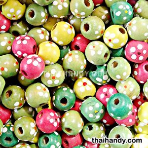ลูกปัดไม้ ลายจุด ขนาด 12 mm  บรรจุ 100 กรัม สีคละสี รูปเต็ม