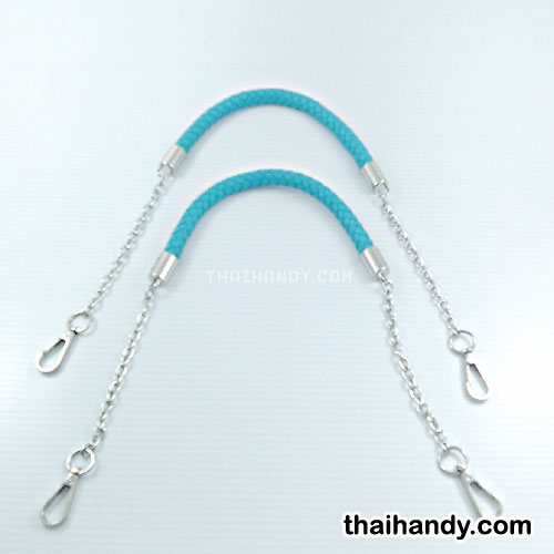 สายกระเป๋าเชือกเปียต่อโซ่ พร้อมคอหมา ขนาดยาว 60 cm  บรรจุ 1 คู่ สีฟ้า รูปเต็ม