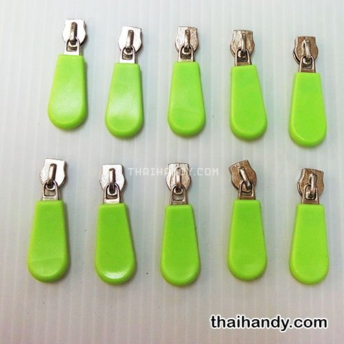 หัวซิปฟันไนลอน พลาสติก ขนาดเบอร์ 5  บรรจุ 10 อัน สีเขียวตอง รูปเต็ม