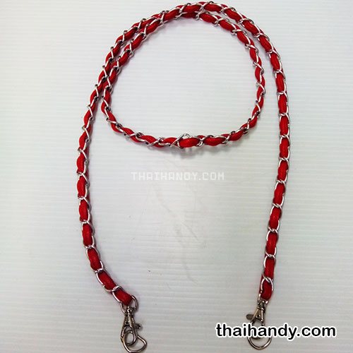 สายกระเป๋าโซ่สอดหนัง พร้อมคอหมา ขนาด 115 cm  บรรจุ 1 เส้น สีแดง รูปเต็ม