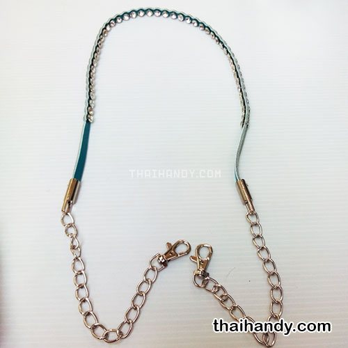 สายกระเป๋าหนังต่อโซ่ ประดับเพชร ขนาด 117 cm  บรรจุ 1 อัน สีฟ้า รูปเต็ม