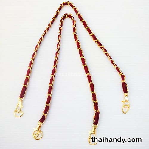 สายกระเป๋าโซ่สอดหนัง พร้อมคอหมา ขนาด 60 cmโซ่สีทอง บรรจุ 1 คู่ สีแดงเลือดหมู รูปเต็ม