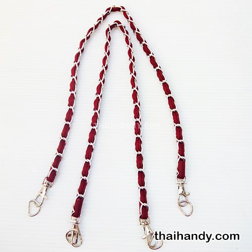 สายกระเป๋าโซ่สอดหนัง พร้อมคอหมา ขนาด 60 cmโซ่สีเงิน บรรจุ 1 คู่ สีแดงเลือดหมู รูปเต็ม