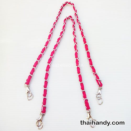 สายกระเป๋าโซ่สอดหนัง พร้อมคอหมา ขนาด 60 cmโซ่สีเงิน บรรจุ 1 คู่ สีชมพูบานเย็น รูปเต็ม