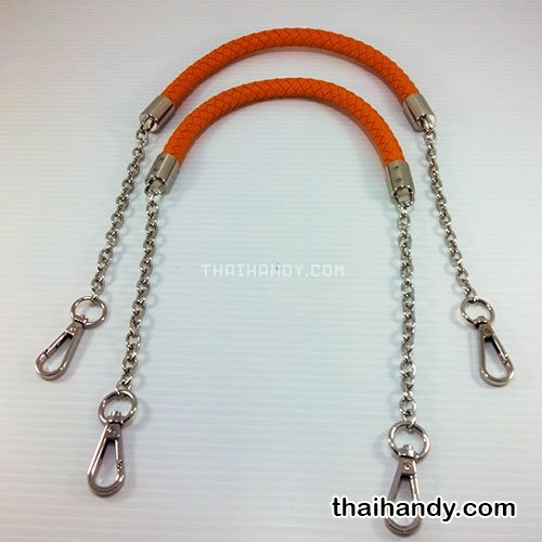 สายกระเป๋าเชือกเปียต่อโซ่ พร้อมคอหมา ขนาดยาว 60 cm  บรรจุ 1 คู่ สีส้ม รูปเต็ม