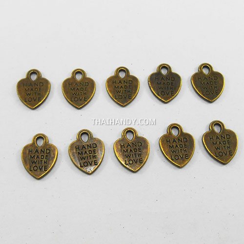 ตัวห้อย หัวใจ ขนาด 10X10 mm  บรรจุ 10 อัน สีทองรมดำ รูปเต็ม