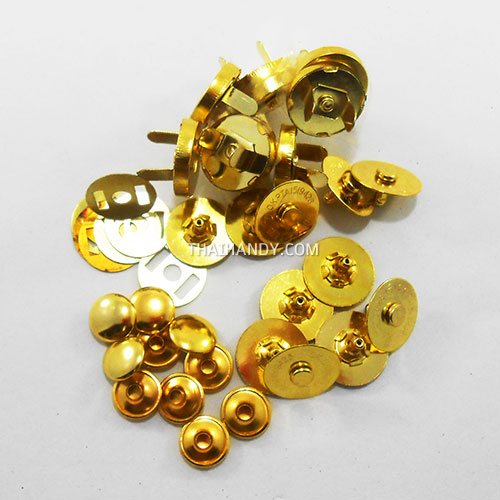 กระดุมแม่เหล็กเสียบ พร้อมหมุด ขนาด 18 mm  บรรจุ 10 ชุด สีทอง รูปเต็ม