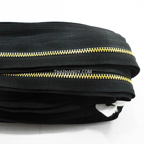 รางผ้าซิปเฉพาะรางซิป ฟันเหล็ก ขนาดเบอร์ 3 ฟันสีทองเหลือง บรรจุ 12 หลา สีดำ รูปเต็ม