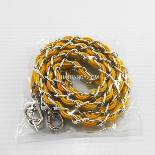 สายกระเป๋าโซ่สอดหนัง พร้อมคอหมา ขนาด 115 cm  บรรจุ 1 เส้น สีเหลือง รูปเต็ม