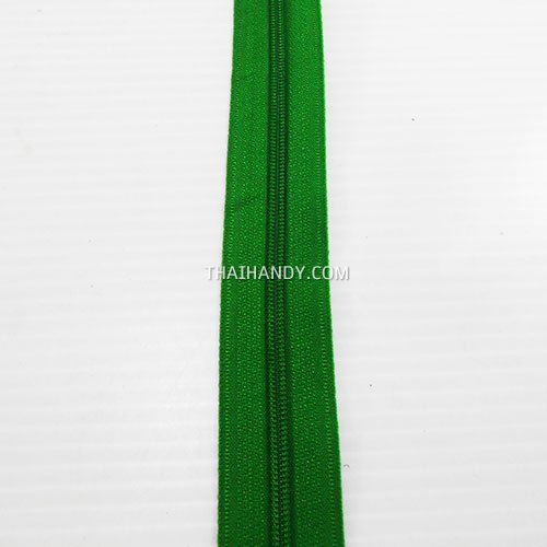 รางผ้าซิปเฉพาะรางซิป ฟันไนลอน ขนาดเบอร์ 3  บรรจุ 1 เมตร สีเขียวใบไม้ รูปเต็ม