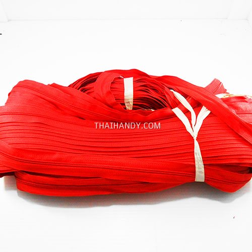 รางผ้าซิปเฉพาะรางซิป ฟันไนลอน ขนาดเบอร์ 3  บรรจุ 100 หลา สีแดง รูปเต็ม