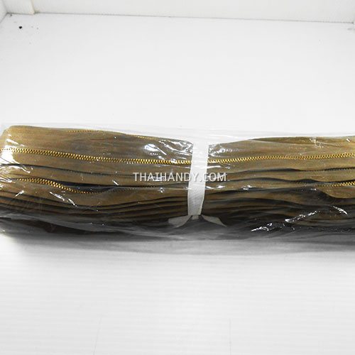 รางผ้าซิปเฉพาะรางซิป ฟันเหล็ก ขนาดเบอร์ 3 ฟันสีทองเหลือง บรรจุ 50 หลา สีกากีเข้ม รูปเต็ม