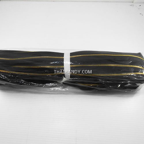 รางผ้าซิปเฉพาะรางซิป ฟันเหล็ก ขนาดเบอร์ 3 ฟันสีทองเหลือง บรรจุ 50 หลา สีดำ รูปเต็ม