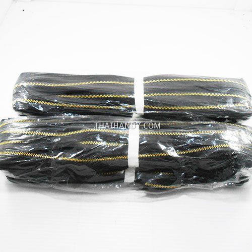 รางผ้าซิปเฉพาะรางซิป ฟันเหล็ก ขนาดเบอร์ 3 ฟันสีทองเหลือง บรรจุ 100 หลา สีดำ รูปเต็ม