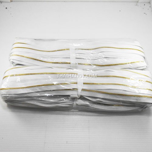 รางผ้าซิปเฉพาะรางซิป ฟันเหล็ก ขนาดเบอร์ 3 ฟันสีทองเหลือง บรรจุ 100 หลา สีขาว รูปเต็ม