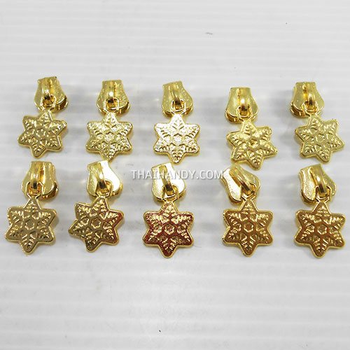 หัวซิปฟันเหล็ก ใบไม้ ขนาดเบอร์ 5  บรรจุ 10 อัน สีทอง รูปเต็ม
