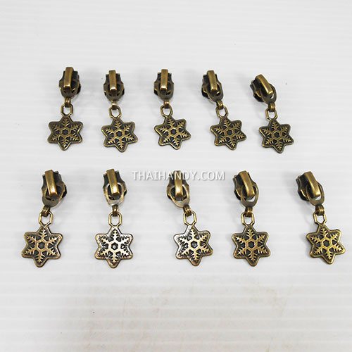 หัวซิปฟันเหล็ก ตะขอเกี่ยวใบไม้ ขนาดเบอร์ 5  บรรจุ 10 อัน สีทองรมดำ รูปเต็ม