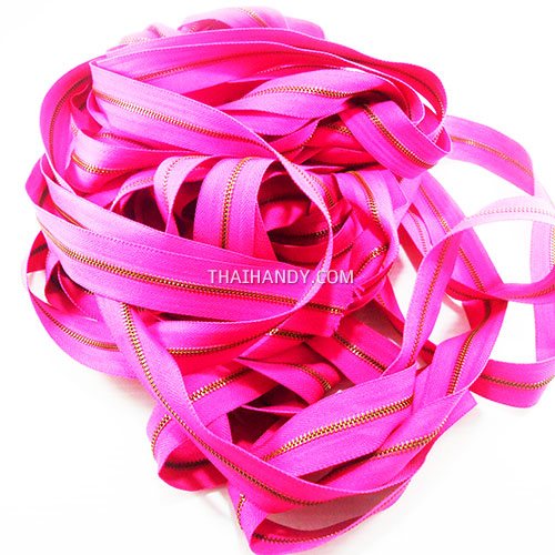 รางผ้าซิปเฉพาะรางซิป ฟันเหล็ก ขนาดเบอร์ 3 ฟันสีทองรมดำ บรรจุ 12 หลา สีบานเย็น รูปเต็ม