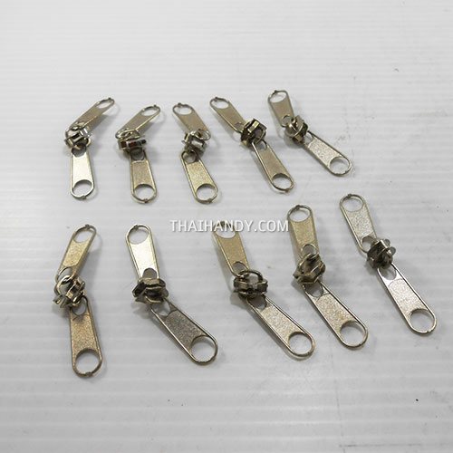 หัวซิปฟันไนลอน ป้าย 2 หาง ขนาดเบอร์ 5  บรรจุ 10 อัน สีนิเกิ้ล รูปเต็ม