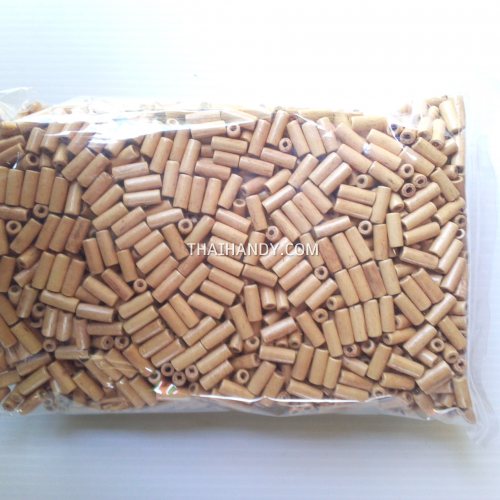 ลูกปัดไม้ กระบอก ขนาด 5×15 mm  บรรจุ 450 กรัม สีครีม รูปเต็ม