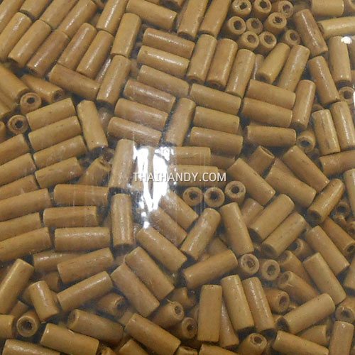 ลูกปัดไม้ กระบอก ขนาด 5×15 mm  บรรจุ 100 กรัม สีครีม รูปเต็ม