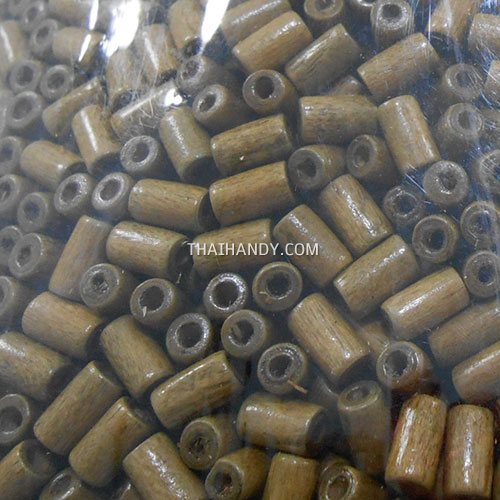 ลูกปัดไม้ กระบอก ขนาด 3×5 mm  บรรจุ 100 กรัม สีไม้อมเทา รูปเต็ม
