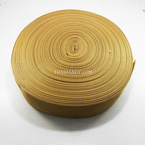 สายผ้า-ผ้ากุ๊น PP  ลายเวอร์จิ้น ขนาด 2.5 นิ้ว บรรจุ 50 เมตร สีกากีแกมทอง รูปเต็ม