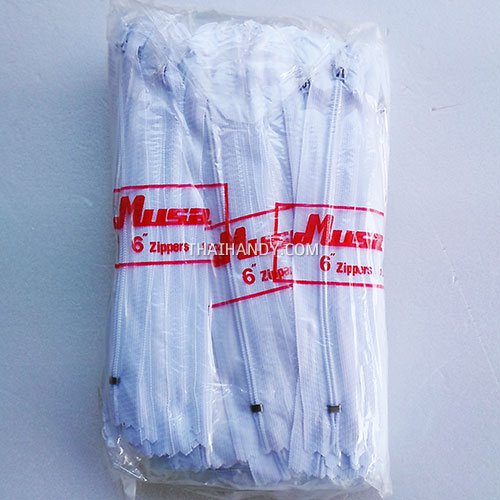 รางผ้าซิปสำเร็จรูป ฟันไนลอน ขนาดเบอร์ 3 ยาว 6 นิ้ว บรรจุ 10 โหล สีขาว รูปเต็ม