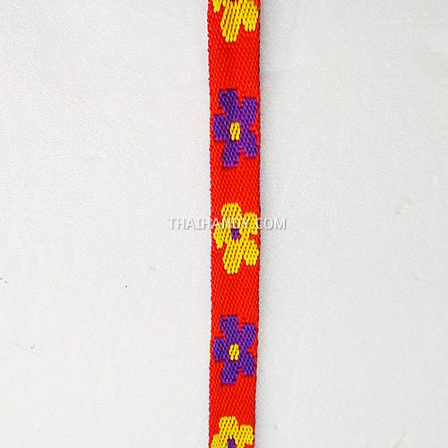 สายผ้า-ผ้ากุ๊น Cotton (ฝ้าย) การ์ตูน 2 หน้า ขนาด 3 หุน (1 cm) บรรจุ 1 เมตร สีแดงดอกไม้ รูปเต็ม