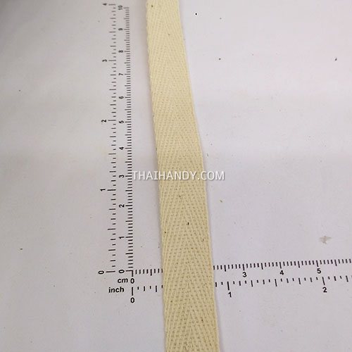 สายผ้า-ผ้ากุ๊น Cotton (ฝ้าย) ลายก้างปลา ขนาด 4 หุน (1.3 cm) บรรจุ 1 เมตร สีด้ายดิบ รูปเต็ม