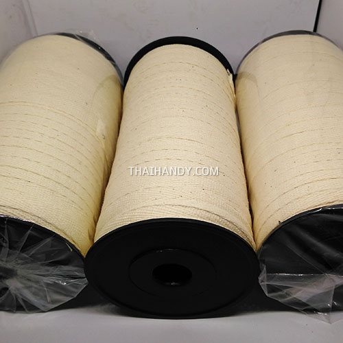 สายผ้า-ผ้ากุ๊น Cotton (ฝ้าย) ลายก้างปลา ขนาด 3 หุน (1 cm) บรรจุ 1000 หลา(10 ม้วน) สีด้ายดิบ รูปเต็ม