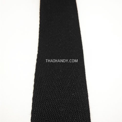 สายผ้า-ผ้ากุ๊น Cotton (ฝ้าย) ลายก้างปลา ขนาด 1.5 นิ้ว บรรจุ 1 เมตร สีดำ รูปเต็ม