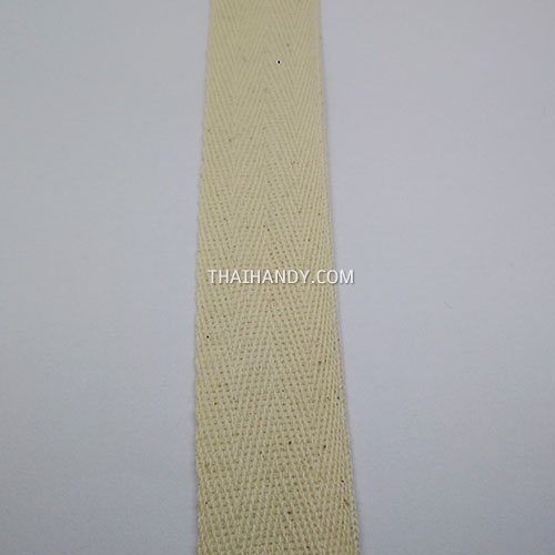 สายผ้า-ผ้ากุ๊น Cotton (ฝ้าย) ลายก้างปลา ขนาด 1 นิ้ว บรรจุ 1 เมตร สีด้ายดิบ รูปเต็ม