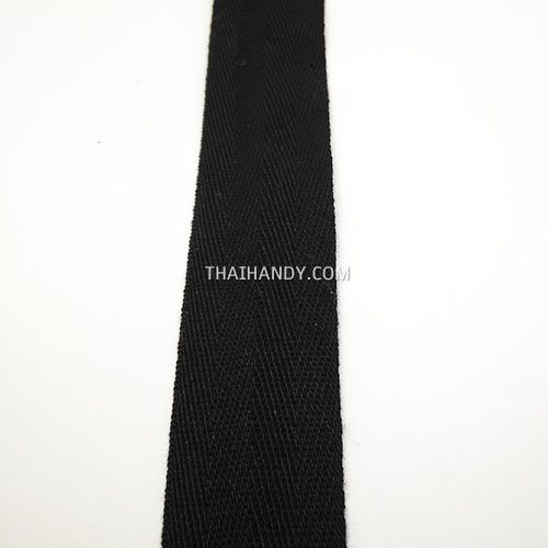 สายผ้า-ผ้ากุ๊น Cotton (ฝ้าย) ลายก้างปลา ขนาด 1.2 นิ้ว บรรจุ 1 เมตร สีดำ รูปเต็ม