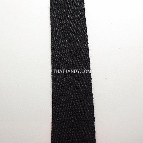 สายผ้า-ผ้ากุ๊น Cotton (ฝ้าย) ลายก้างปลา ขนาด 6 หุน (2 cm) บรรจุ 1 เมตร สีดำ รูปเต็ม