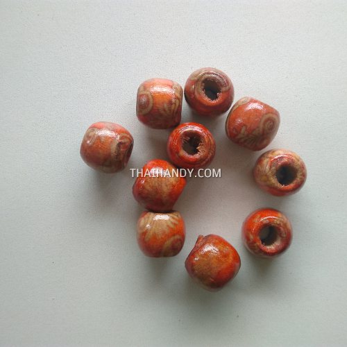 ลูกปัดไม้ ลาย ขนาด 12 mm  บรรจุ 10 อัน สีลาย รูปเต็ม