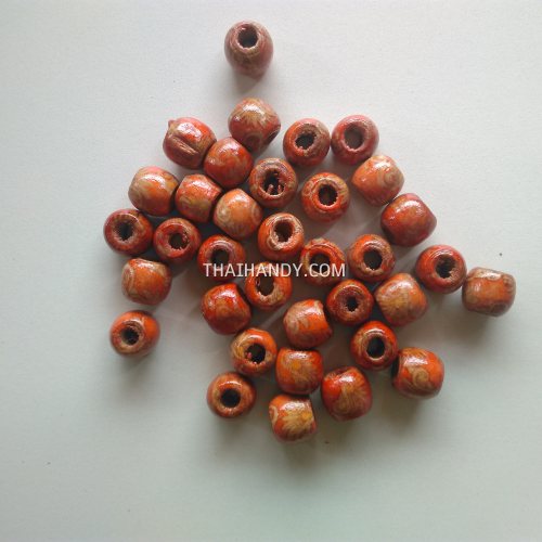 ลูกปัดไม้ ลาย ขนาด 12 mm  บรรจุ 100 อัน สีลาย รูปเต็ม