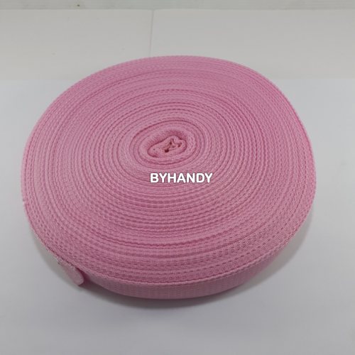 สายผ้า-ผ้ากุ๊น PP  ลายเวอร์จิ้น ขนาด 7 หุน บรรจุ 100 เมตร สีชมพูอ่อน รูปเต็ม