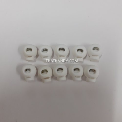 ตัวล็อคเชือก กลมกะโหลก ขนาดจิ๋ว บรรจุ 10 อัน สีขาว รูปเต็ม