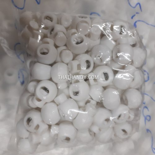 ตัวล็อคเชือก กลมกะโหลก ขนาดกลาง บรรจุ 100 อัน สีขาว รูปเต็ม