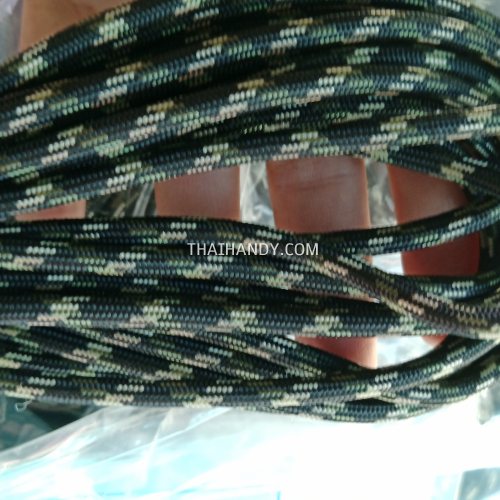 เชือกร่มมีไส้ แพ็ค ขนาด 4 mm  บรรจุ 500 กรัม สีดำลายพราง รูปเต็ม